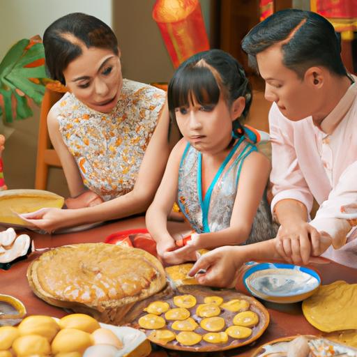 Gia đình tập trung quanh bàn làm bánh dẻo trung thu cùng nhau