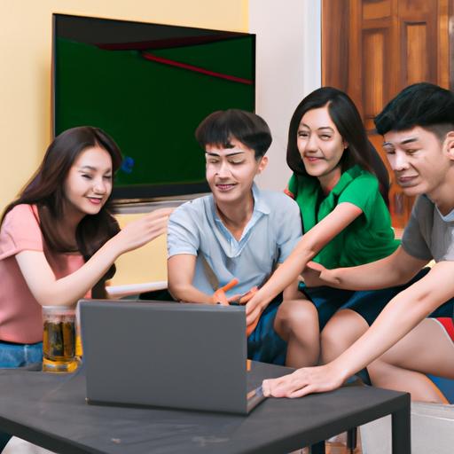 Nhóm bạn chơi game làm bánh trên máy tính.