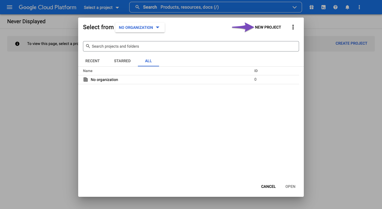 Creating New Project in Google Cloud Platform