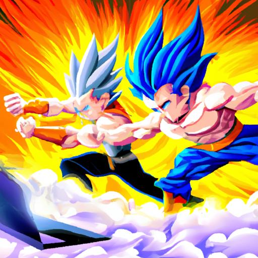 Hình nền laptop với hình ảnh Goku và Vegeta Super Saiyan đang chiến đấu