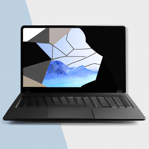 Một chiếc laptop với hình nền 3D của một thiết kế trừu tượng